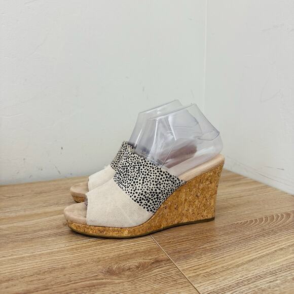 TOMS Monica Cork Wedge Beige And Black Polka Dot Women’s Size 7 - Picture 2 of 11